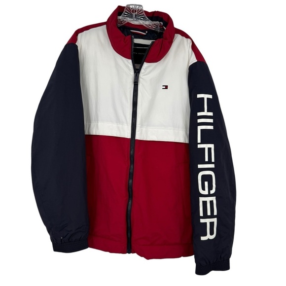 Tommy Hilfiger Men’s Size XXL Coat Jacket puffer lining Red White Navy New - Picture 1 of 9